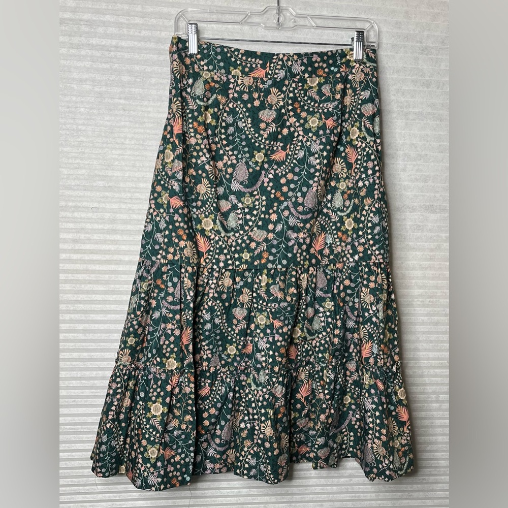 ANTONIO MELANI Floral Midi Skirt - Green and Pink